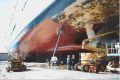 Click for Fullsize. (672 x 452) The ships hull getting some new underwater paint in Vuosaari drydock in 2001. Photo: Perrti Raasu