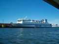 Click for Fullsize. (800 x 600) GTS FINNJET in Rostock in July 2004. Note the lowered FRB-boat. Photo: Helge Kleinschmidt